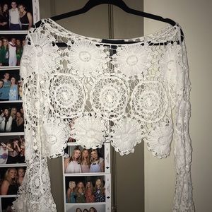 forever 21 crochet bell sleeves crop top